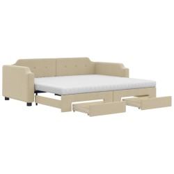 vidaXL Sofá cama nido con cajones tela color crema 100x200 cm