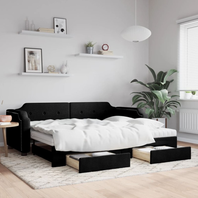 vidaXL Sofá cama nido con cajones tela negro 100x200 cm vidaXL Sofá cama nido con cajones tela negro 100x200 cm