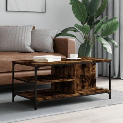 vidaXL Mesa de centro madera contrachapada roble ahumado 100x50x45 cm
