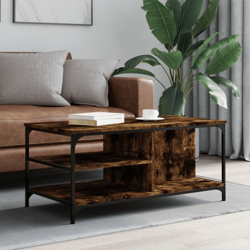 vidaXL Mesa de centro madera contrachapada roble ahumado 100x50x45 cm vidaXL Mesa de centro madera contrachapada roble ahumado 100x50x45 cm