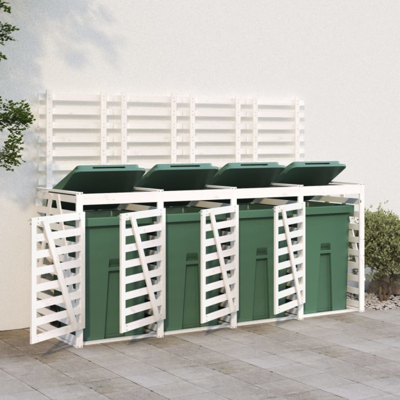 vidaXL Cobertizo cuádruple para cubos de basura madera de pino blanco vidaXL Cobertizo cuádruple para cubos de basura madera de pino blanco