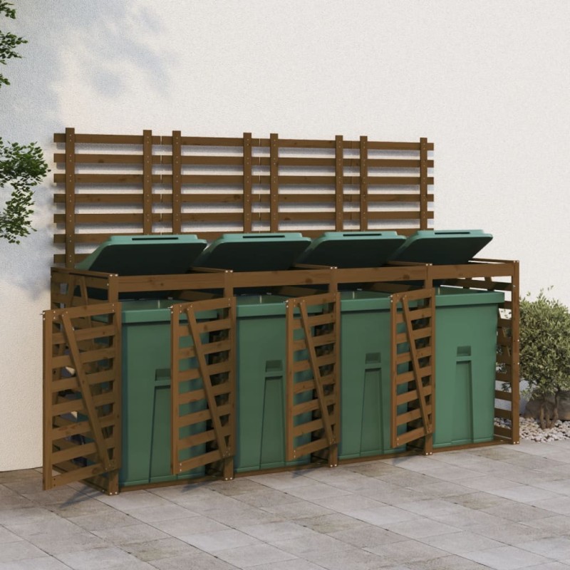 vidaXL Cobertizo cuádruple para cubo de basura madera pino marrón miel vidaXL Cobertizo cuádruple para cubo de basura madera pino marrón miel