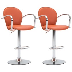 vidaXL Taburetes de cocina reposabrazos 2 uds cuero sintético naranja