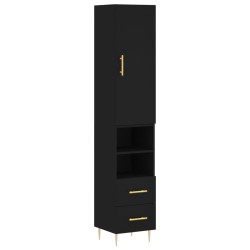 vidaXL Aparador de madera contrachapada negro 34,5x34x180 cm