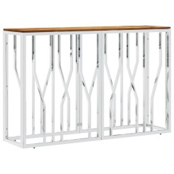 vidaXL Mesa consola acero inoxidable y madera maciza acacia plateada