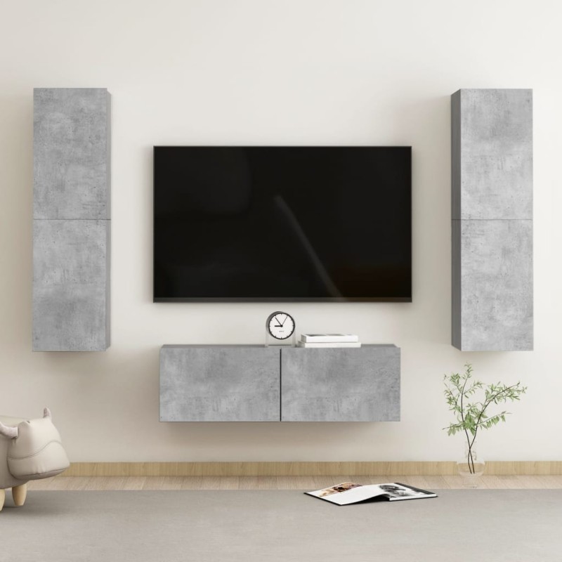 vidaXL Set de muebles de salón 3 pzas madera ingeniería gris hormigón vidaXL Set de muebles de salón 3 pzas madera ingeniería gris hormigón