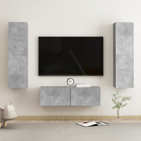 vidaXL Set de muebles de salón 3 pzas madera ingeniería gris hormigón