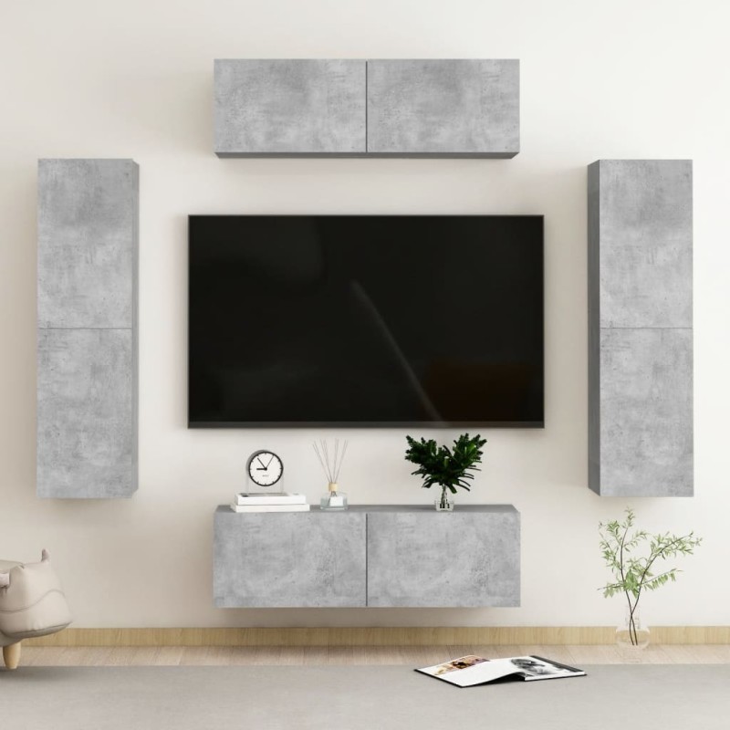 vidaXL Set de muebles de salón 4 pzas madera ingeniería gris hormigón