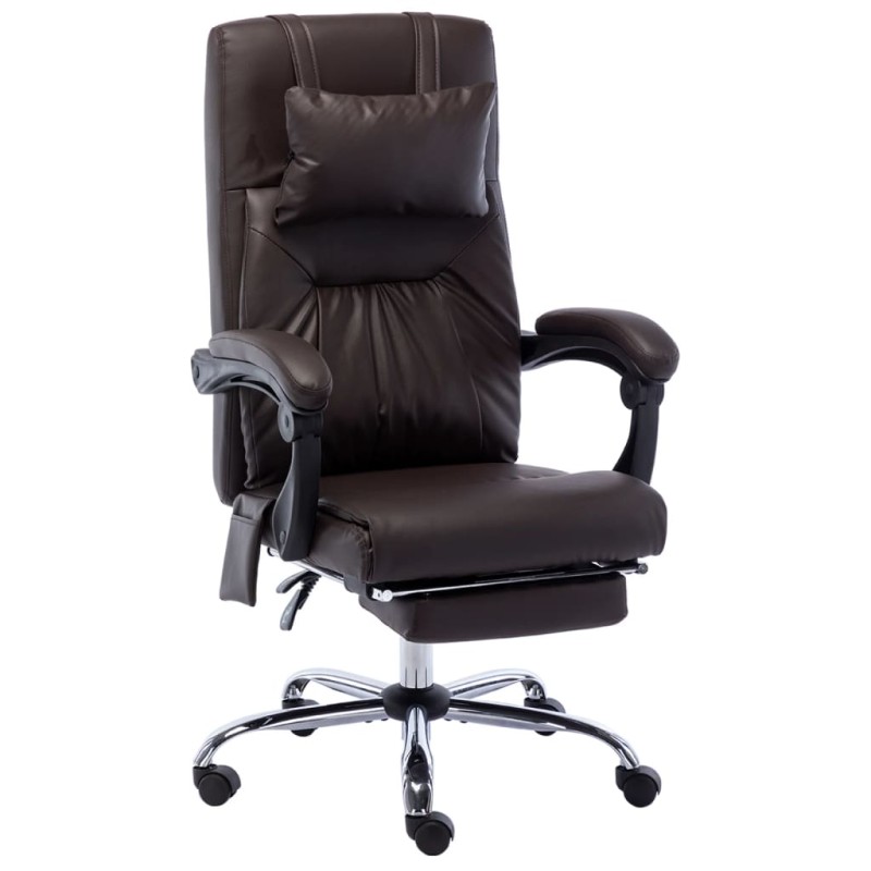 vidaXL Silla de oficina de masaje de cuero sintético marrón