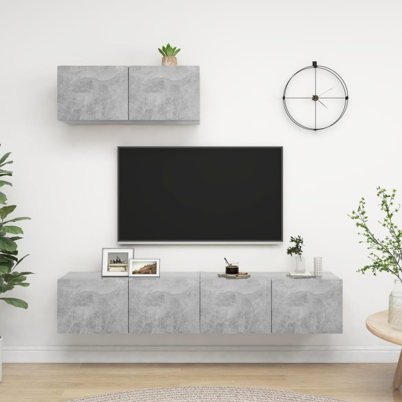 vidaXL Set de muebles de salón 3 pzas madera ingeniería gris hormigón