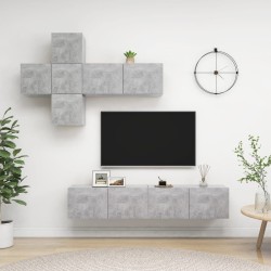 vidaXL Set de muebles de salón 7 pzas madera ingeniería gris hormigón