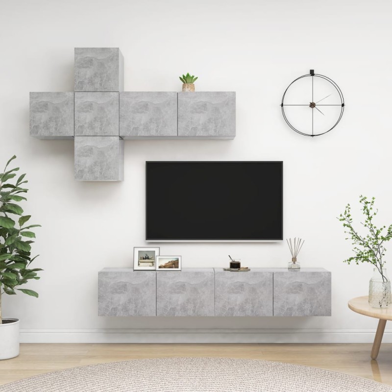 vidaXL Set de muebles de salón 7 pzas madera ingeniería gris hormigón vidaXL Set de muebles de salón 7 pzas madera ingeniería gris hormigón