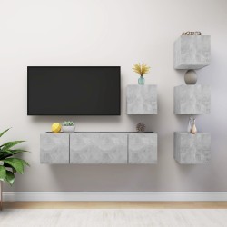 vidaXL Set de muebles de salón 6 pzas madera ingeniería gris hormigón