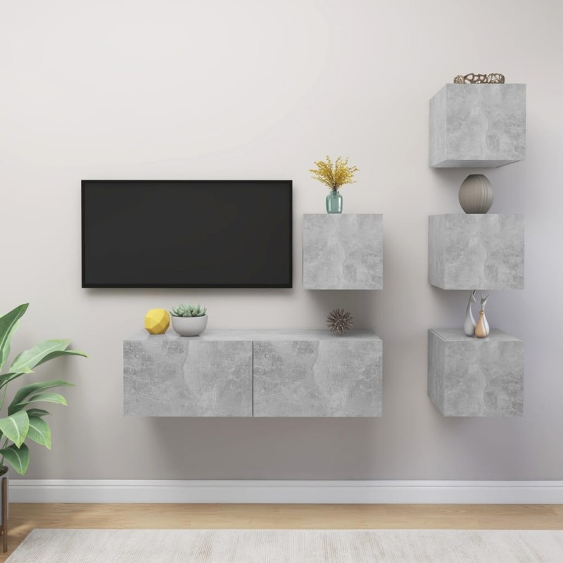 vidaXL Set de muebles de salón 6 pzas madera ingeniería gris hormigón