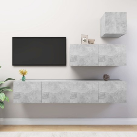 vidaXL Set de muebles de salón 4 pzas madera ingeniería gris hormigón