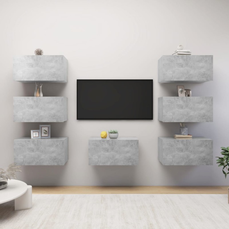 vidaXL Muebles de salón 7 pzas gris hormigón 30,5x30x60 cm