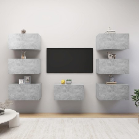 vidaXL Muebles de salón 7 pzas gris hormigón 30,5x30x60 cm
