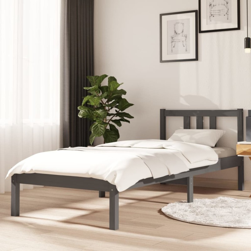 vidaXL Estructura de cama madera maciza gris 75x190 cm vidaXL Estructura de cama madera maciza gris 75x190 cm