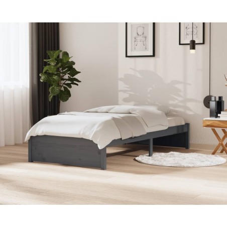 vidaXL Estructura de cama madera maciza gris 100x200 cm