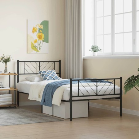 vidaXL Estructura de cama con cabecero y estribo metal negro 90x200 cm
