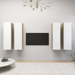 vidaXL Muebles de salón 4 piezas blanco y roble Sonoma 30,5x30x110 cm