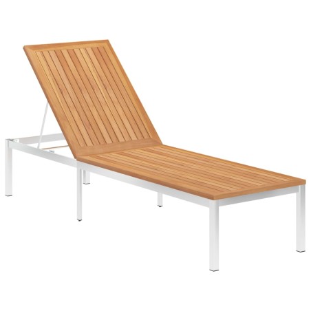 vidaXL Tumbona de madera maciza de teca y acero inoxidable