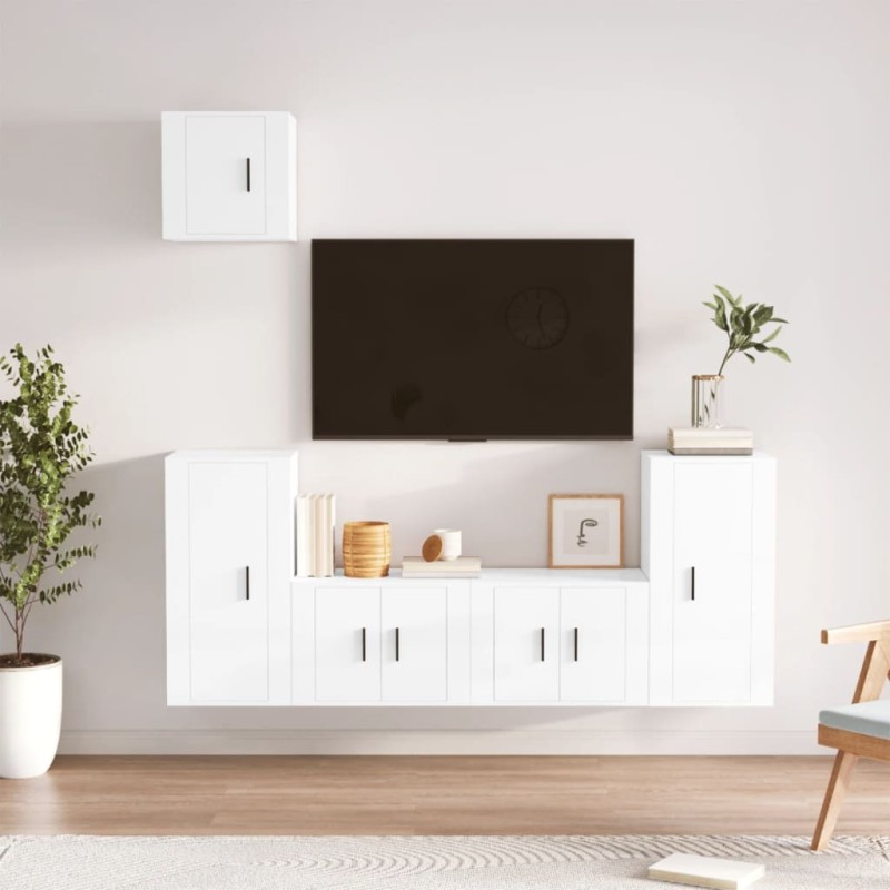 vidaXL Set de muebles de TV 5 pzas madera contrachapada blanco brillo