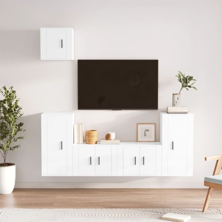 vidaXL Set de muebles de TV 5 pzas madera contrachapada blanco brillo