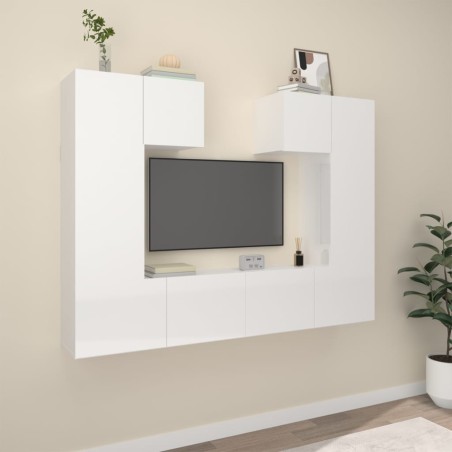 vidaXL Set de muebles de TV 6 pzas madera contrachapada blanco brillo