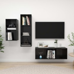 vidaXL Set de mueble para TV 3 pzas madera contrachapada negro brillo