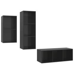 vidaXL Set de mueble para TV 3 pzas madera contrachapada negro brillo