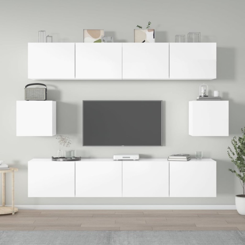 vidaXL Set de muebles de TV 6 pzas madera contrachapada blanco brillo vidaXL Set de muebles de TV 6 pzas madera contrachapada blanco brillo