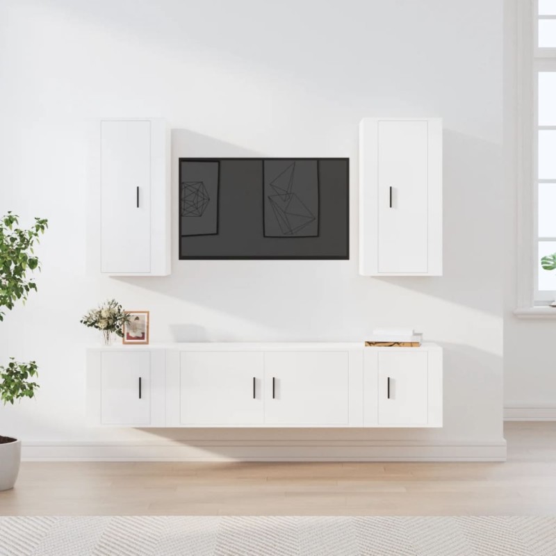 vidaXL Set de muebles de TV 5 pzas madera contrachapada blanco brillo vidaXL Set de muebles de TV 5 pzas madera contrachapada blanco brillo