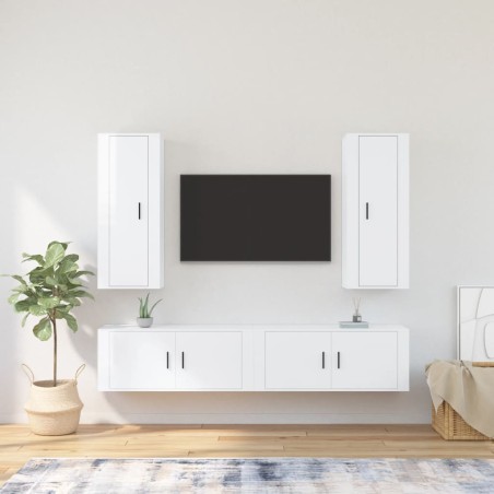 vidaXL Set de muebles de TV 4 pzas madera contrachapada blanco brillo