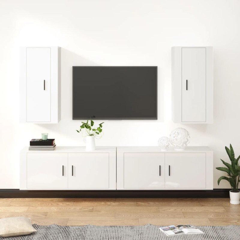 vidaXL Set de muebles de TV 4 pzas madera contrachapada blanco brillo vidaXL Set de muebles de TV 4 pzas madera contrachapada blanco brillo