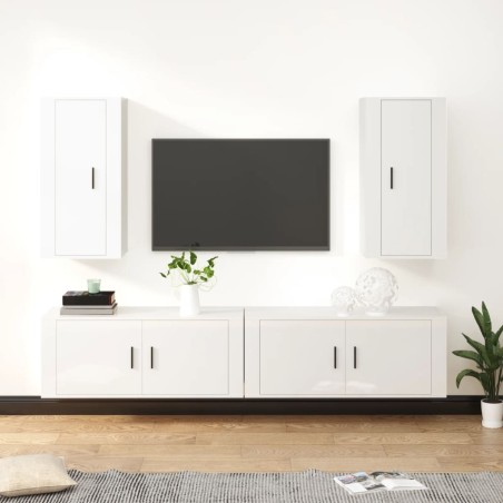 vidaXL Set de muebles de TV 4 pzas madera contrachapada blanco brillo