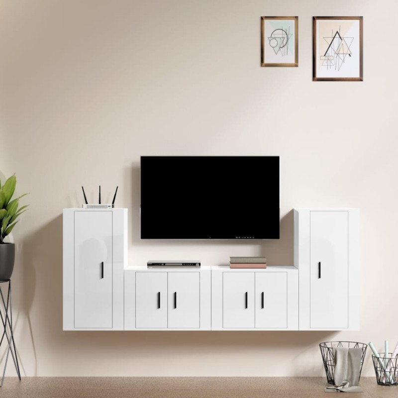vidaXL Set de muebles de TV 4 pzas madera contrachapada blanco brillo