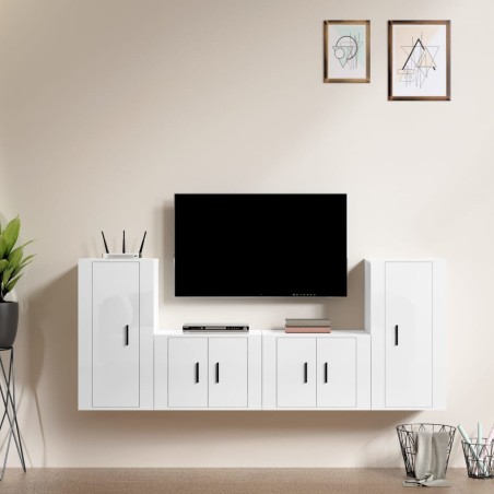 vidaXL Set de muebles de TV 4 pzas madera contrachapada blanco brillo