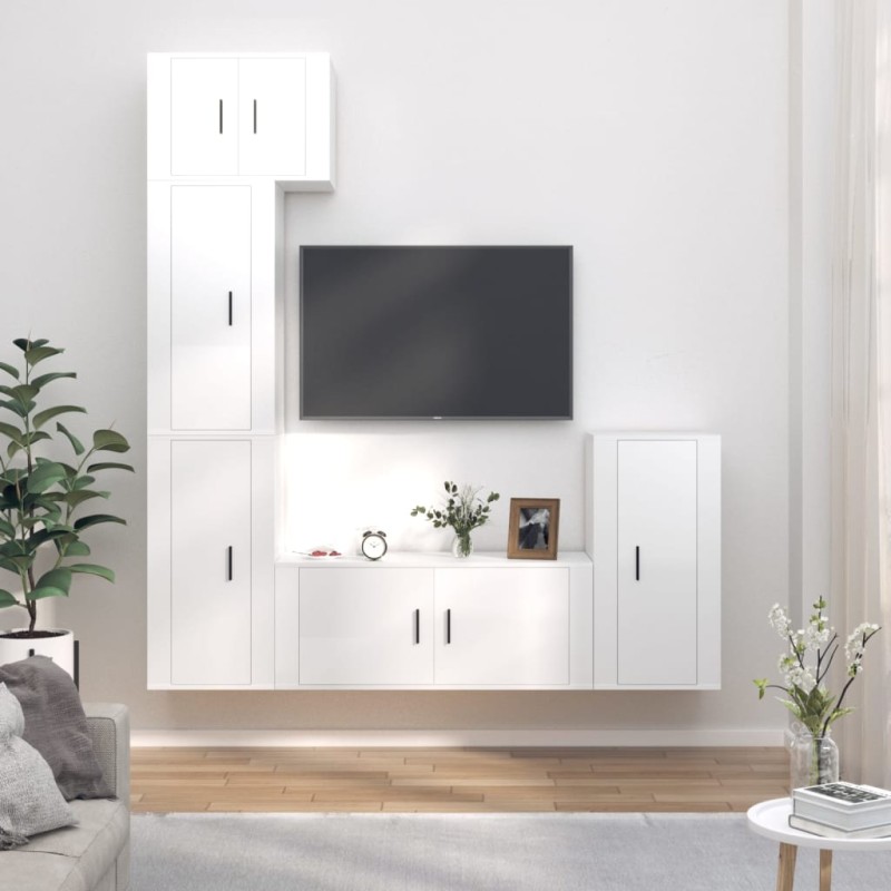 vidaXL Set de muebles de TV 5 pzas madera contrachapada blanco brillo