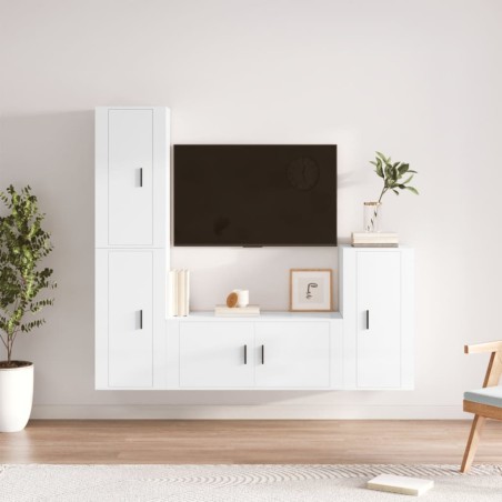 vidaXL Set de muebles de TV 4 pzas madera contrachapada blanco brillo