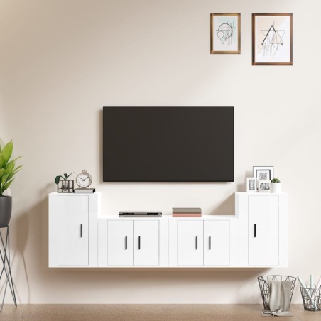 vidaXL Set de muebles de TV 4 pzas madera contrachapada blanco brillo