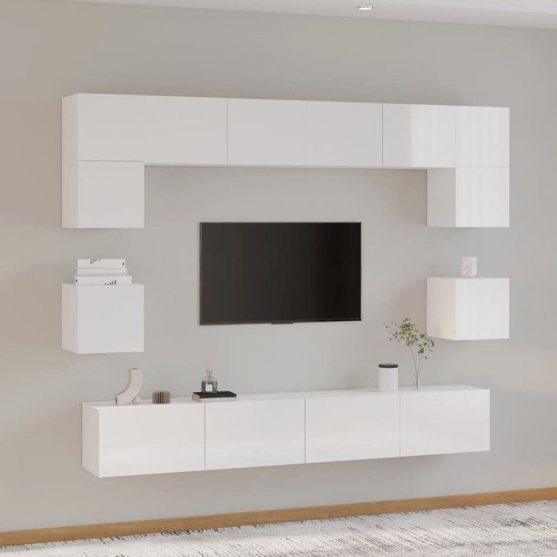 vidaXL Set de muebles de TV 8 pzas madera contrachapada blanco brillo