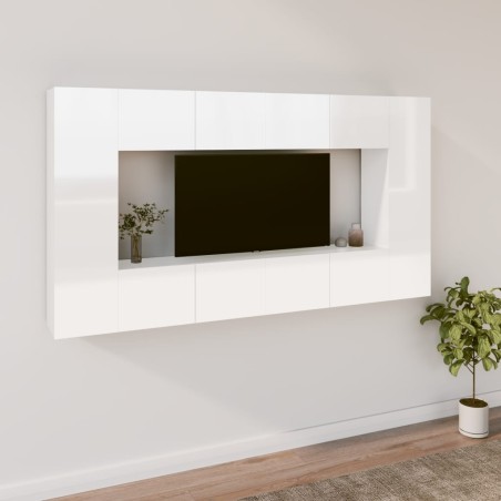 vidaXL Set de muebles de TV 8 pzas madera contrachapada blanco brillo
