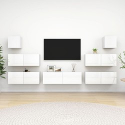 vidaXL Set de muebles de salón 7 pzas madera ingeniería blanco brillo