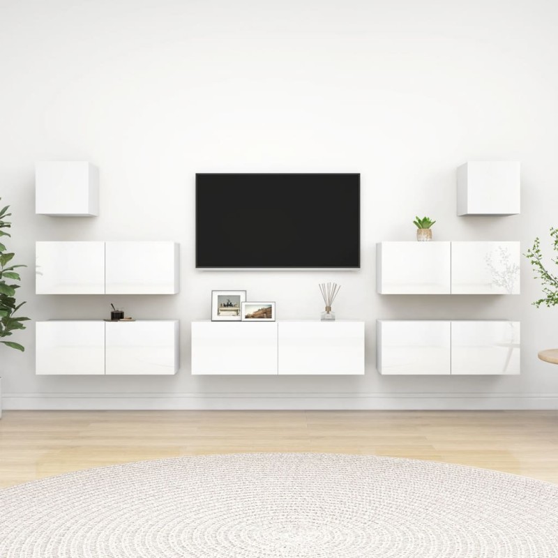 vidaXL Set de muebles de salón 7 pzas madera ingeniería blanco brillo