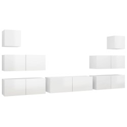vidaXL Set de muebles de salón 7 pzas madera ingeniería blanco brillo
