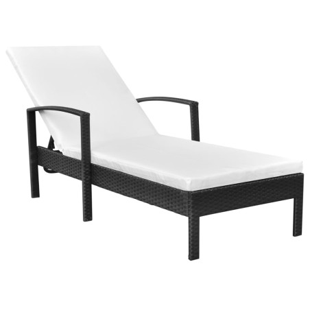 vidaXL Tumbona con cojín de ratán sintético negro 