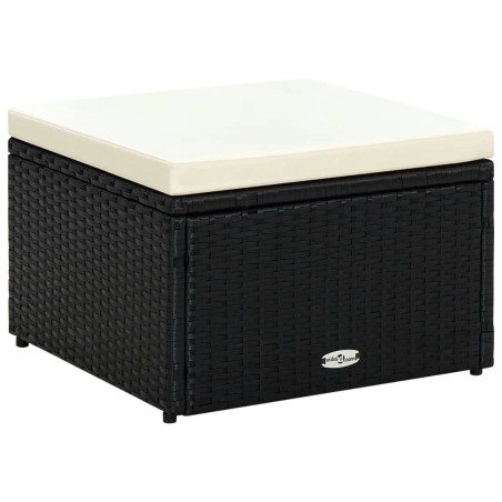 vidaXL Taburete otomana poli ratán 53x53x30 cm negro 