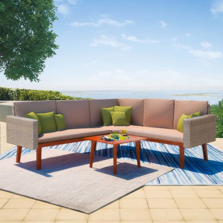 vidaXL Set de muebles de jardín 4 piezas y cojines ratán PE gris