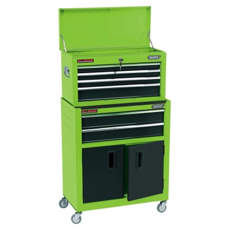 Draper Tools Armario y caja herramientas ruedas verde 61,6x33x99,8cm